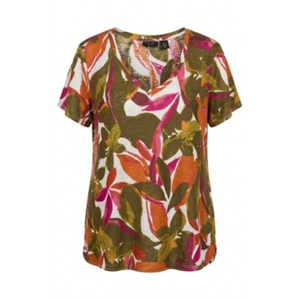 Tahari 100% Linen Top Women 2X Tropical Leaf Vacation Resort Beachy Organic
